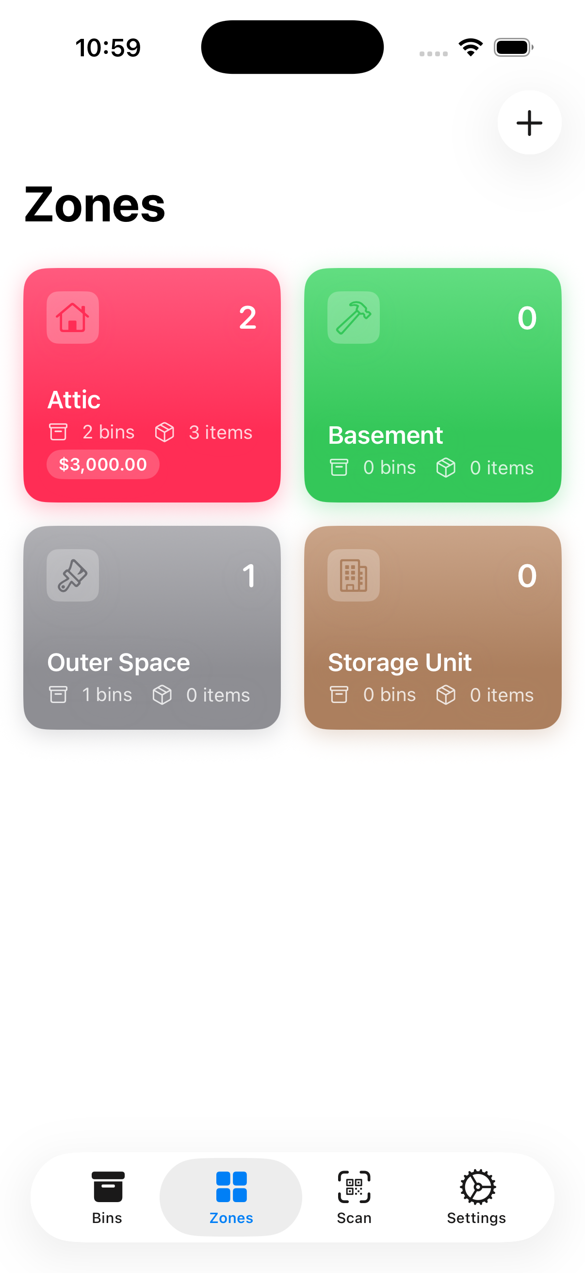 binthere zones grid on iPhone